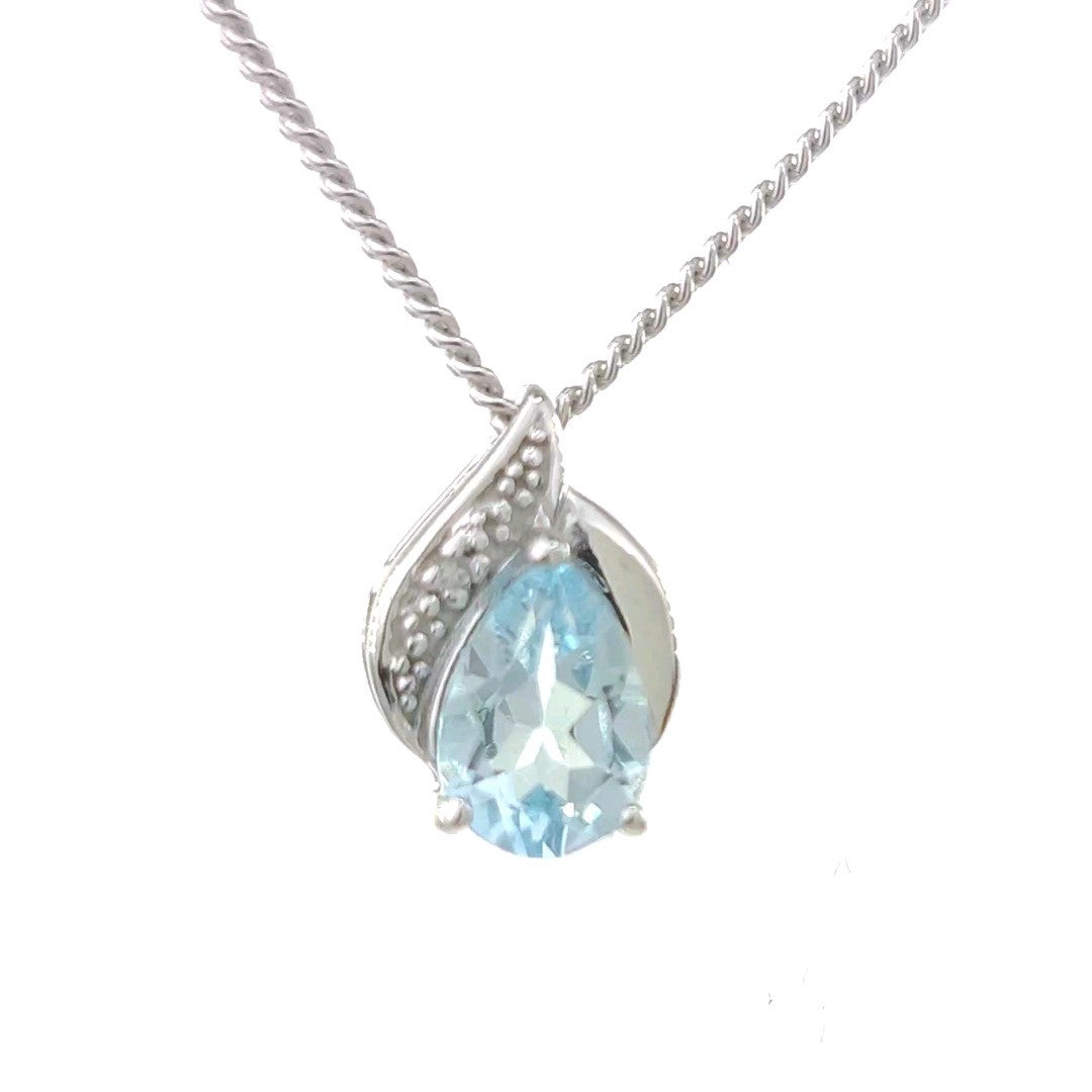Blue Topaz Diamond Pear Jewellery Set in Sterling Silver