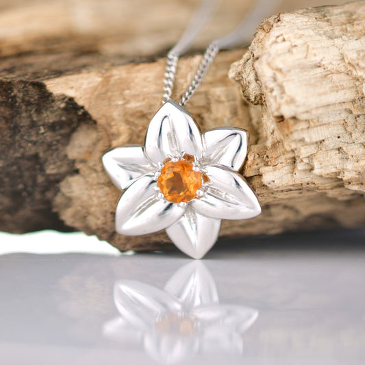 Citrine Necklace 0.4ct Yellow Daffodil Pendant Silver November Birthstone