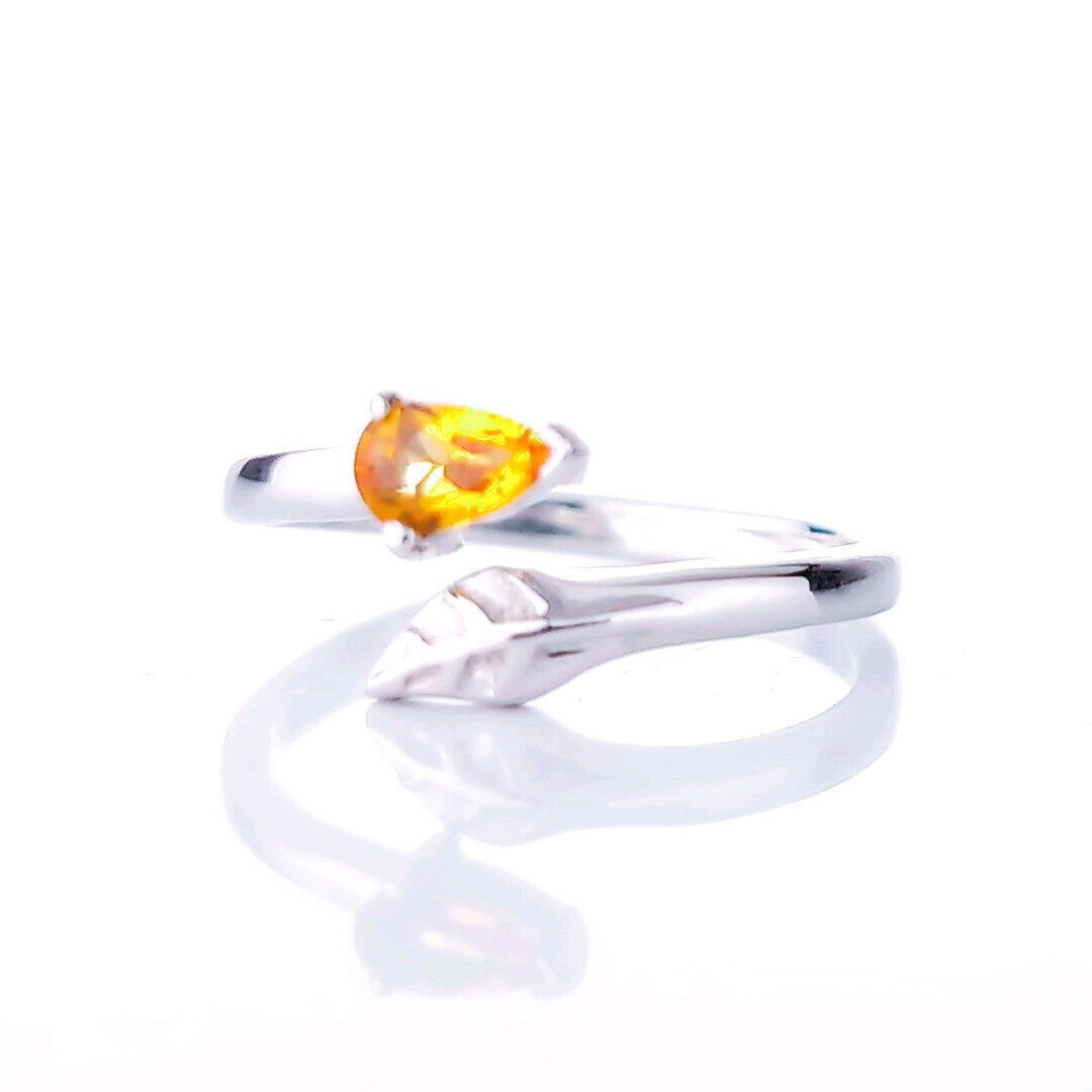 Sterling Silver Citrine Leaf Ring Size I-T Adjustable Yellow November Birthstone