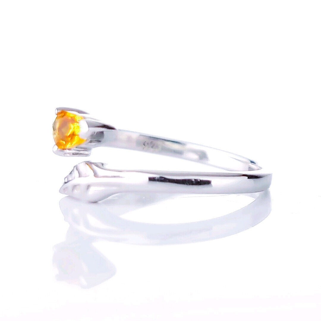 Sterling Silver Citrine Leaf Ring Size I-T Adjustable Yellow November Birthstone
