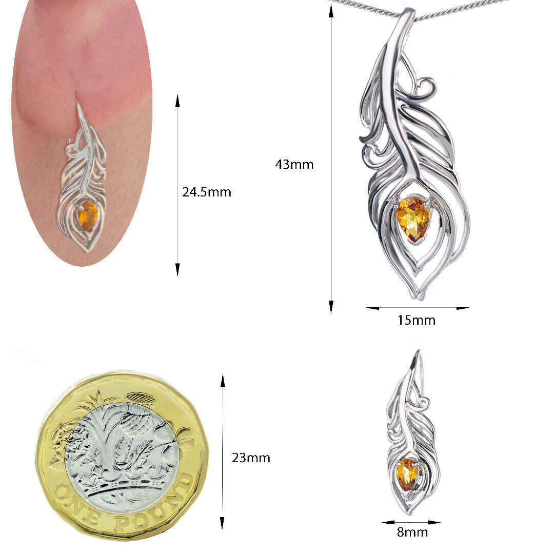 Citrine Peacock Feather Earrings in Sterling Silver