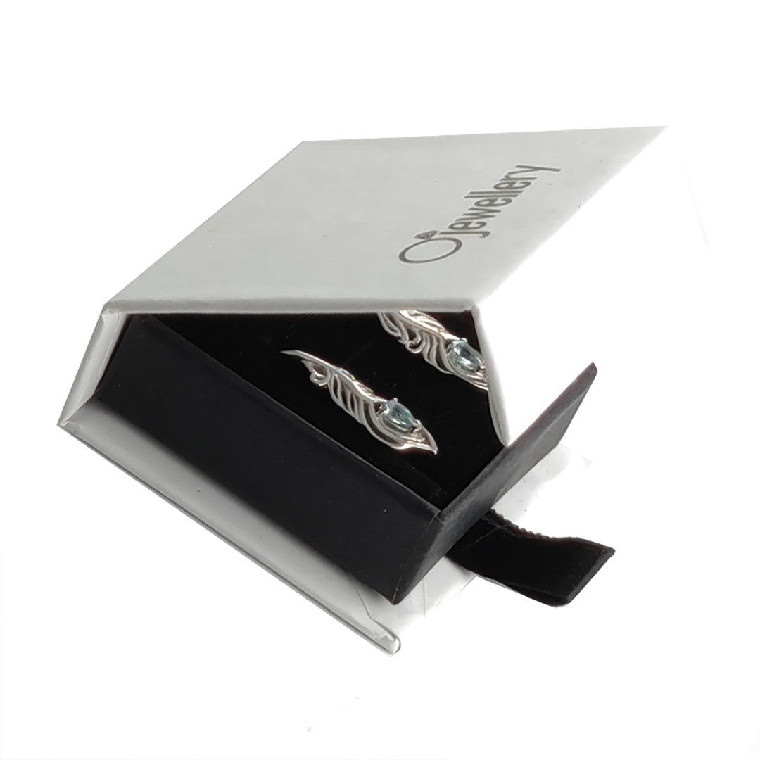 Blue Topaz Peacock Feather Earrings in Sterling Silver