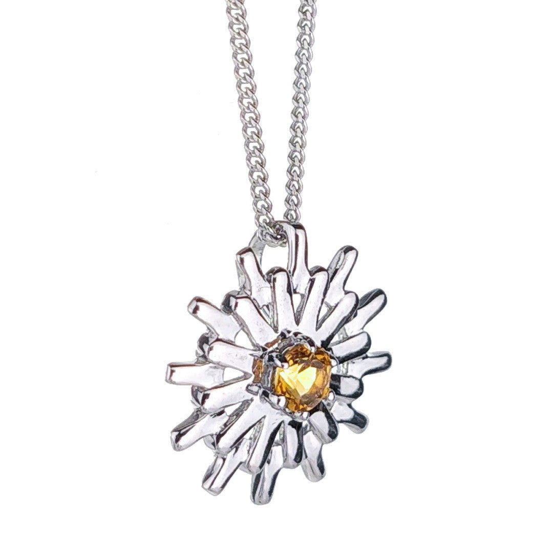 Sterling Silver Citrine Sun Necklace Yellow Pendant November Birthstone