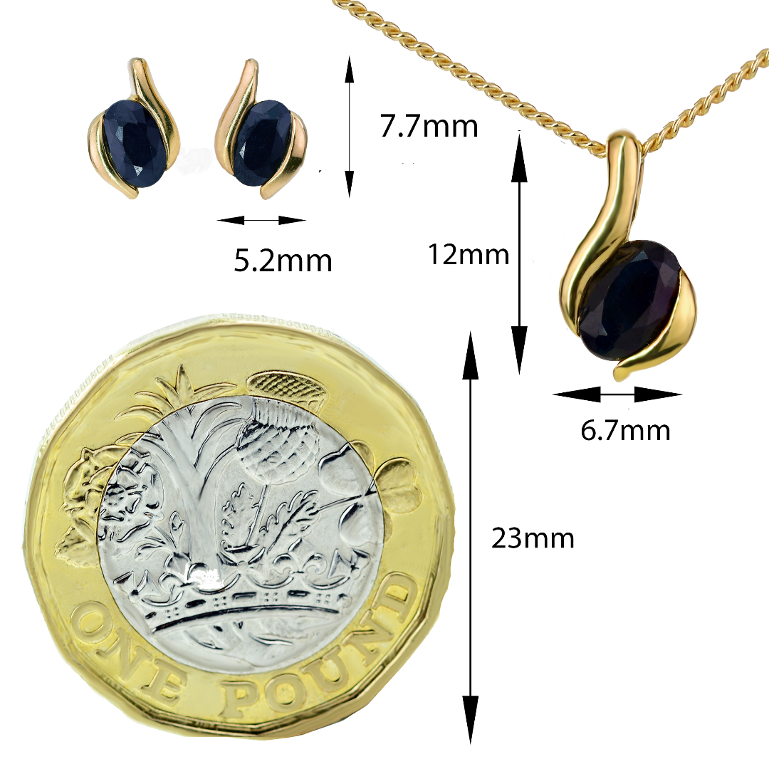 Sapphire Set Necklace Stud Earrings Gold Plated Sterling Silver