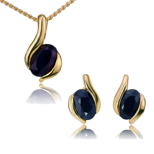 Sapphire Set Necklace Stud Earrings Gold Plated Sterling Silver