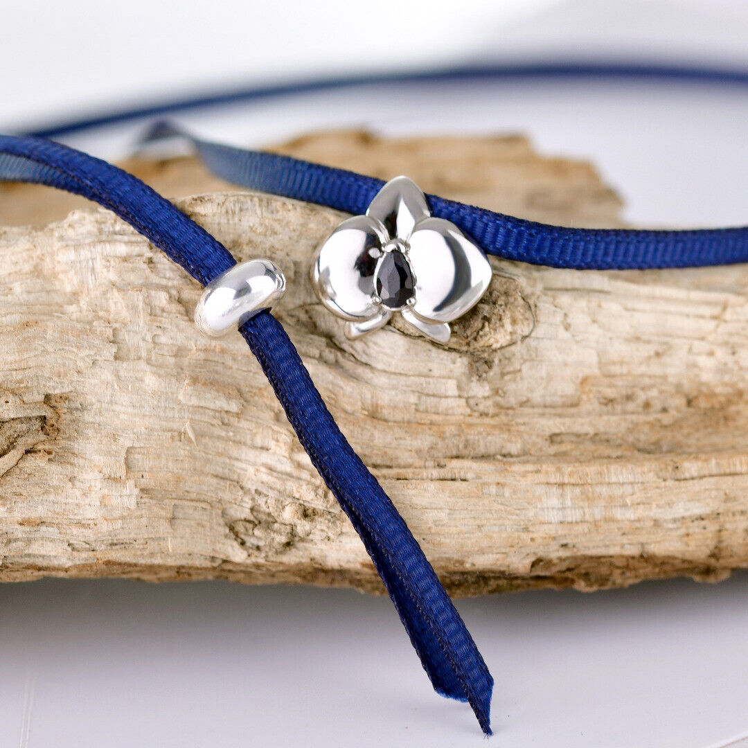 Sapphire Orchid Choker Sterling Silver Slider September Birthstone