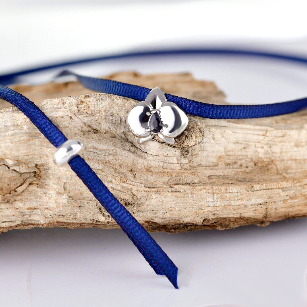 Sapphire Orchid Choker Sterling Silver Slider September Birthstone