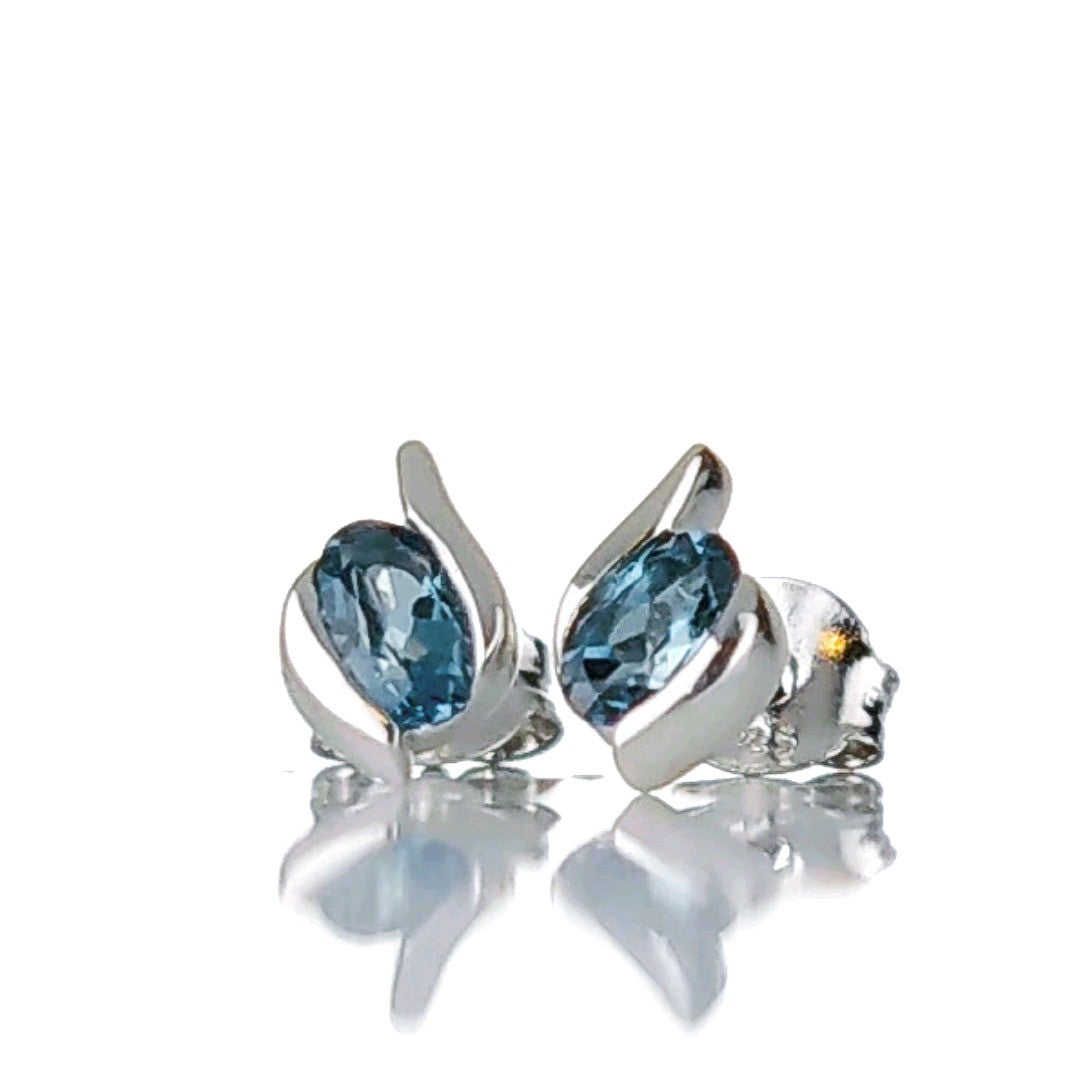 Sterling Silver Earrings London Blue  Topaz Studs December Birthstone
