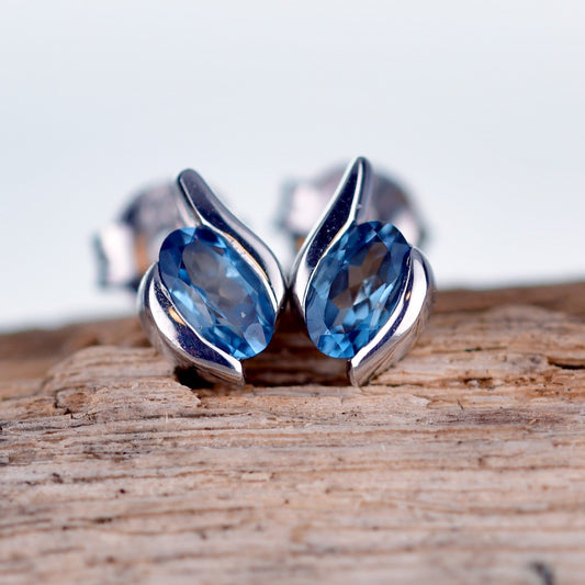 Sterling Silver Earrings London Blue  Topaz Studs December Birthstone