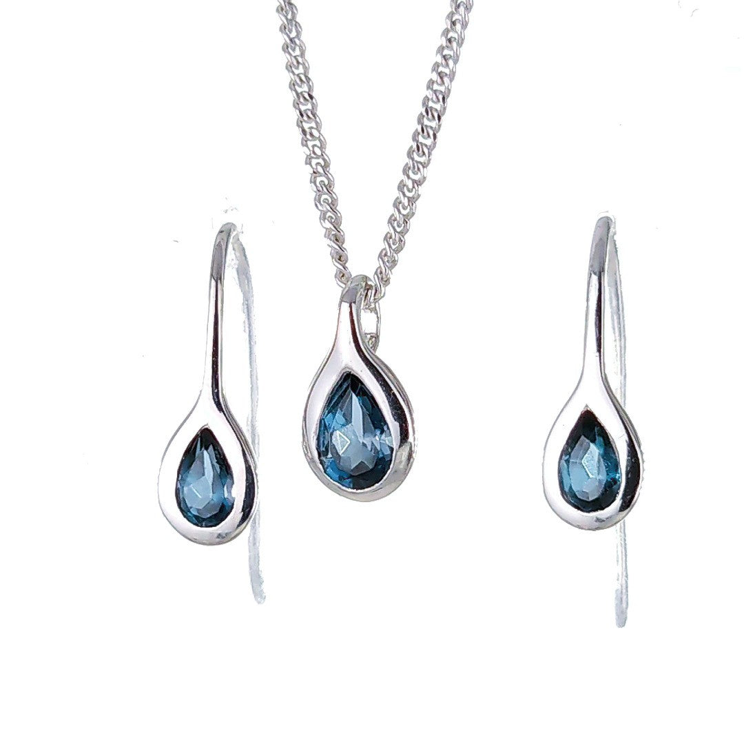 London Blue Topaz Pear Jewellery Set in Sterling Silver