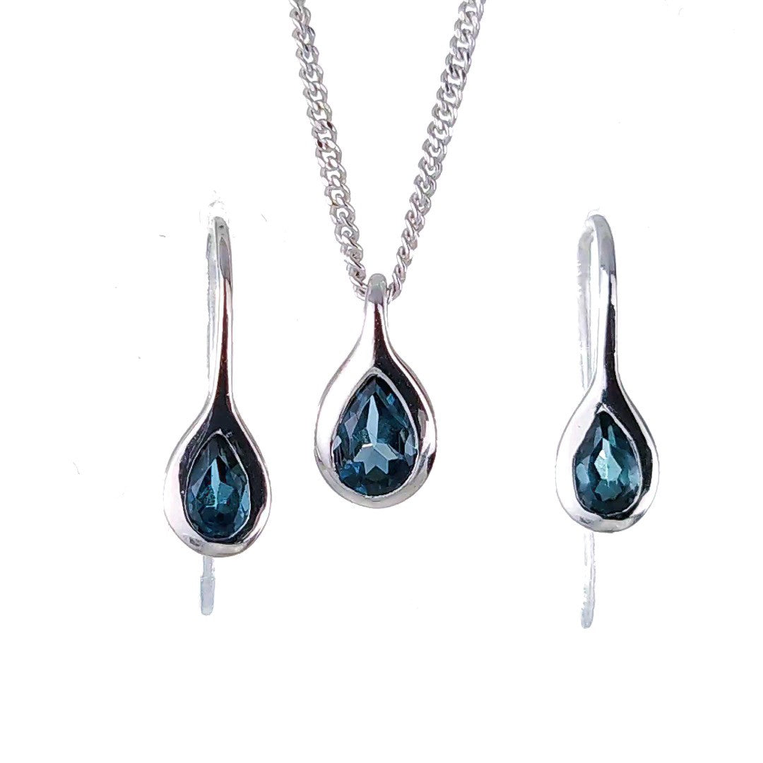 London Blue Topaz Pear Jewellery Set in Sterling Silver