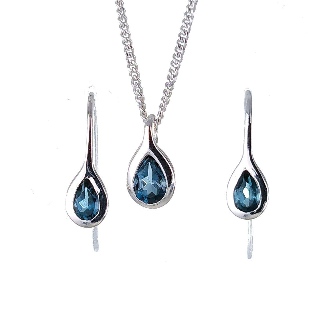 London Blue Topaz Pear Jewellery Set in Sterling Silver