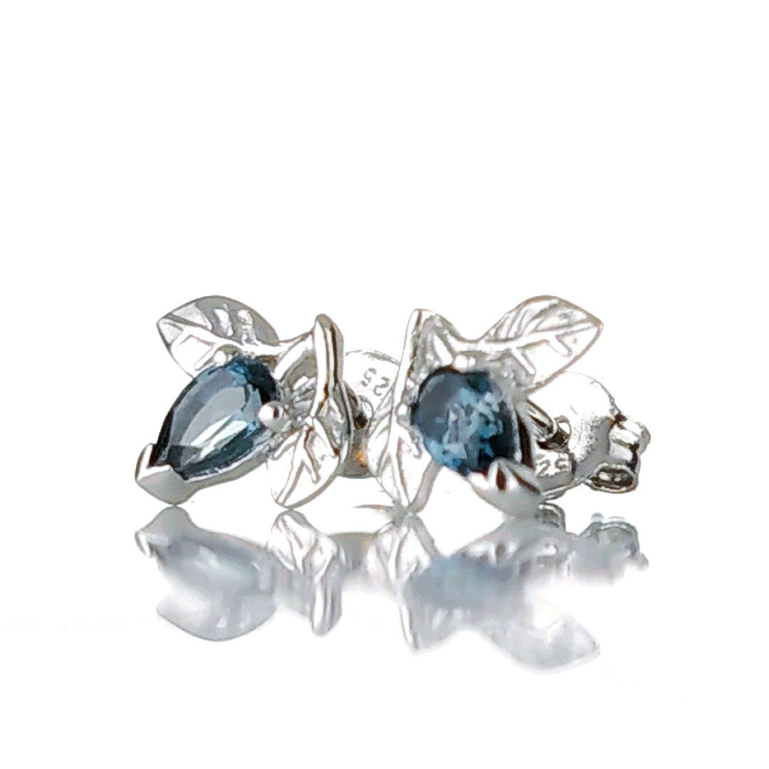 London Blue Topaz Leaf Stud Earrings Sterling Silver Personalised Gift