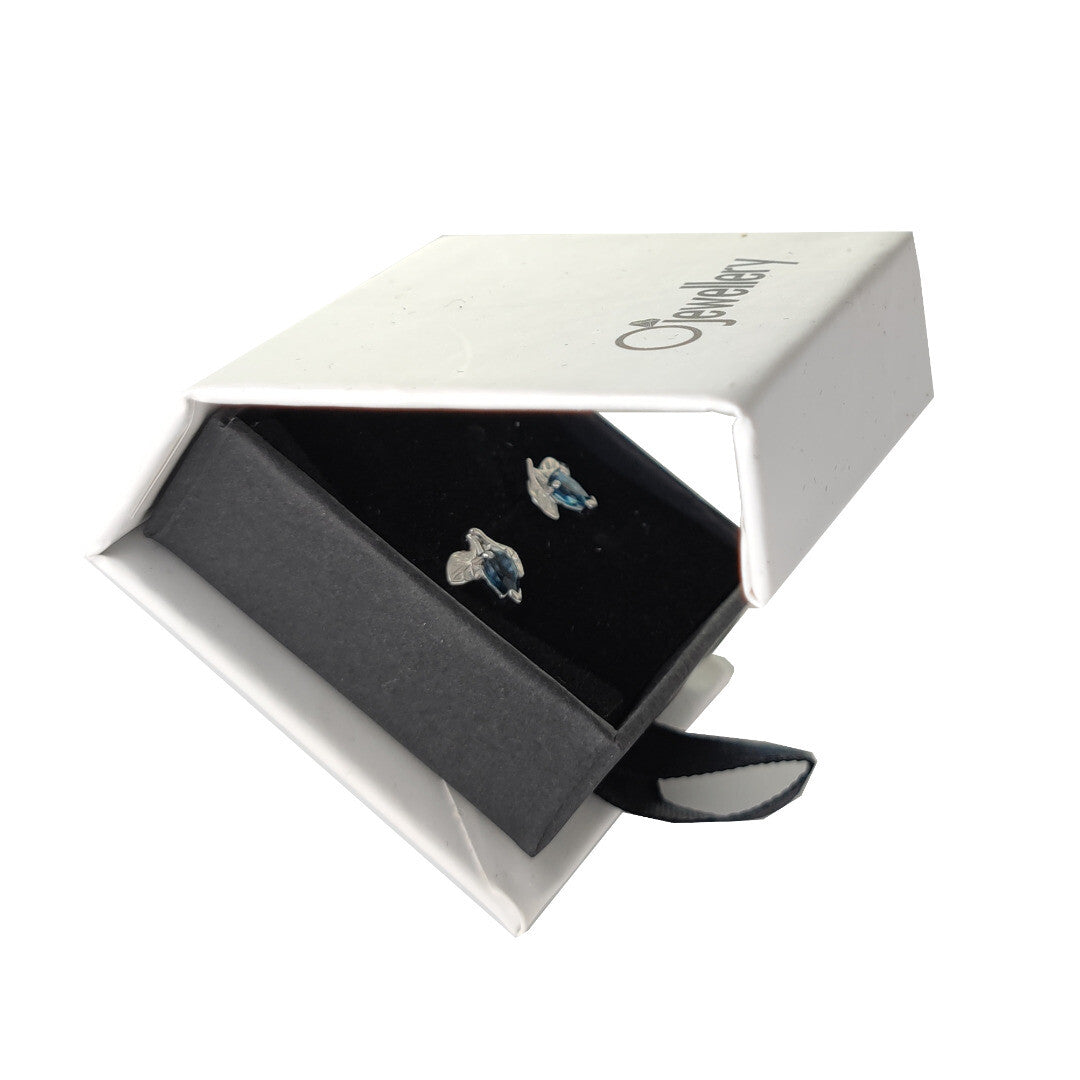 London Blue Topaz Leaf Stud Earrings Sterling Silver Personalised Gift