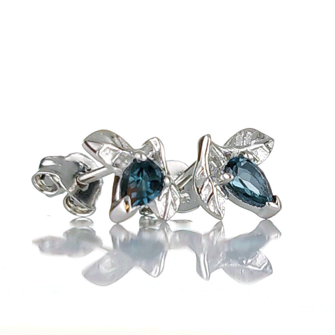 London Blue Topaz Leaf Stud Earrings Sterling Silver Personalised Gift