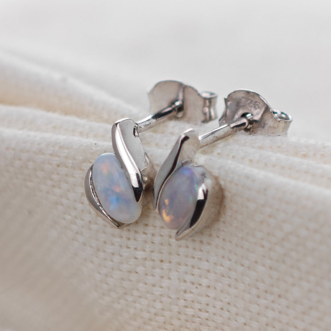 Opal Oval Stud Earrings in Sterling Silver