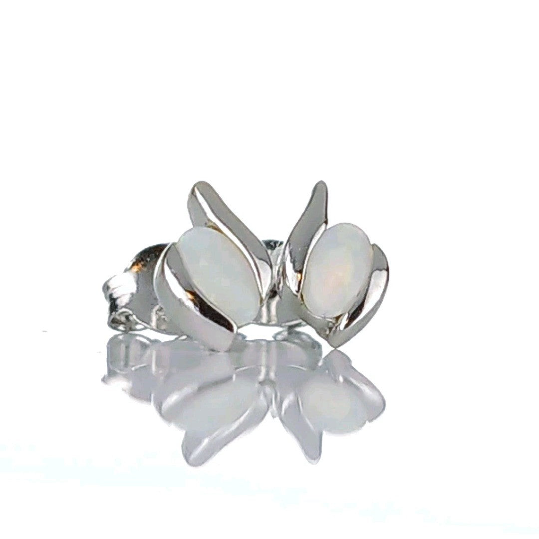 Opal Oval Stud Earrings in Sterling Silver