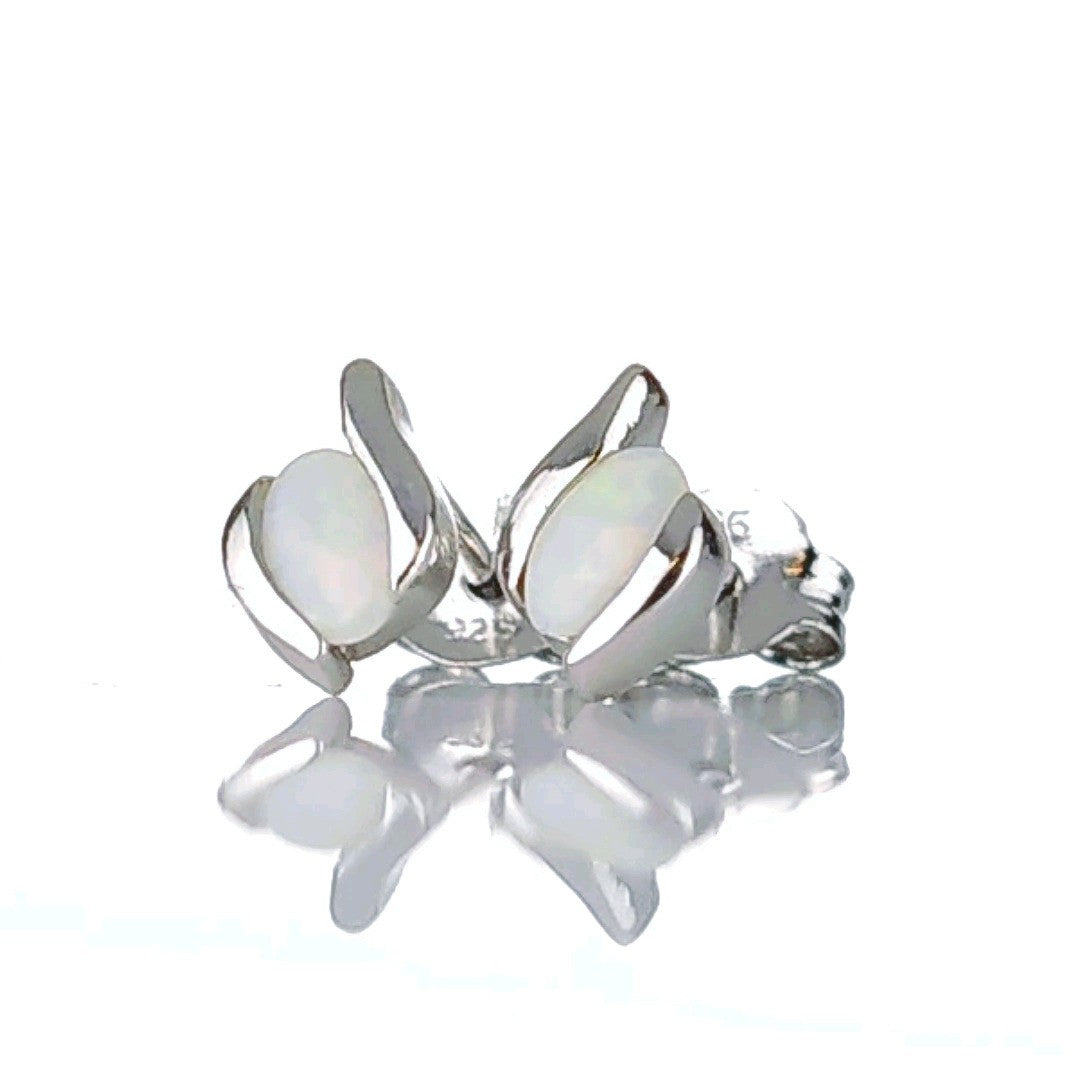 Opal Oval Stud Earrings in Sterling Silver