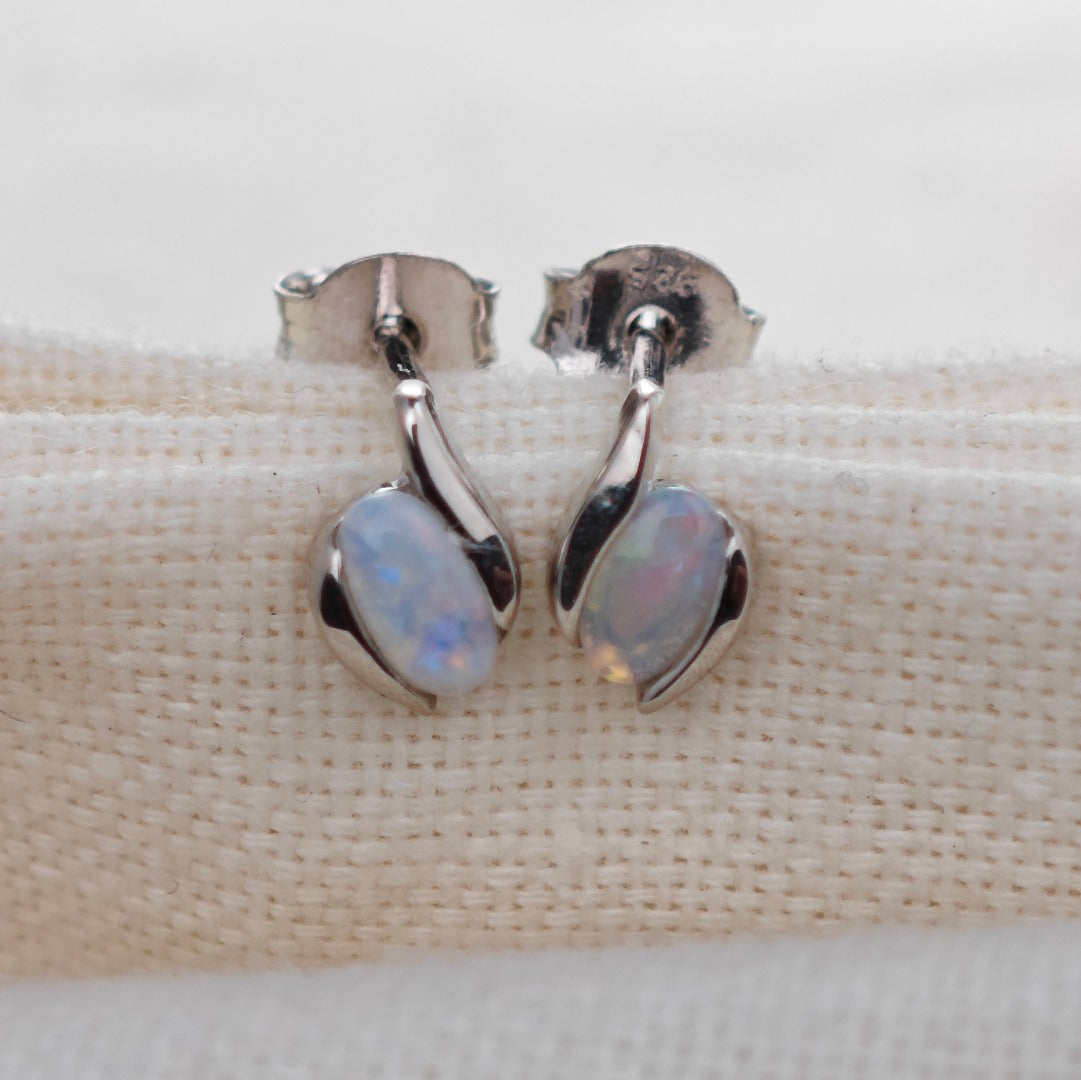Opal Oval Stud Earrings in Sterling Silver