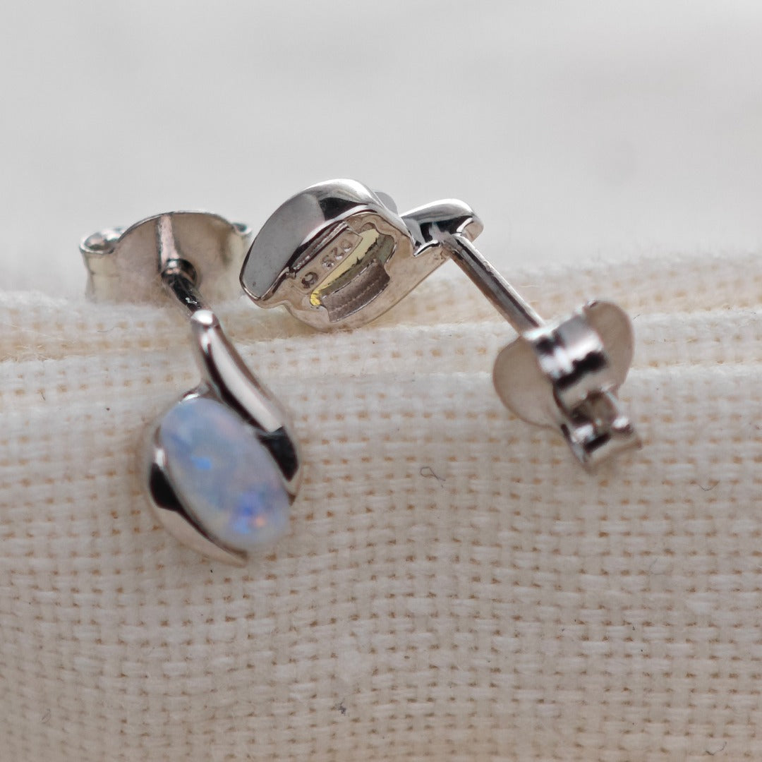 Opal Oval Stud Earrings in Sterling Silver