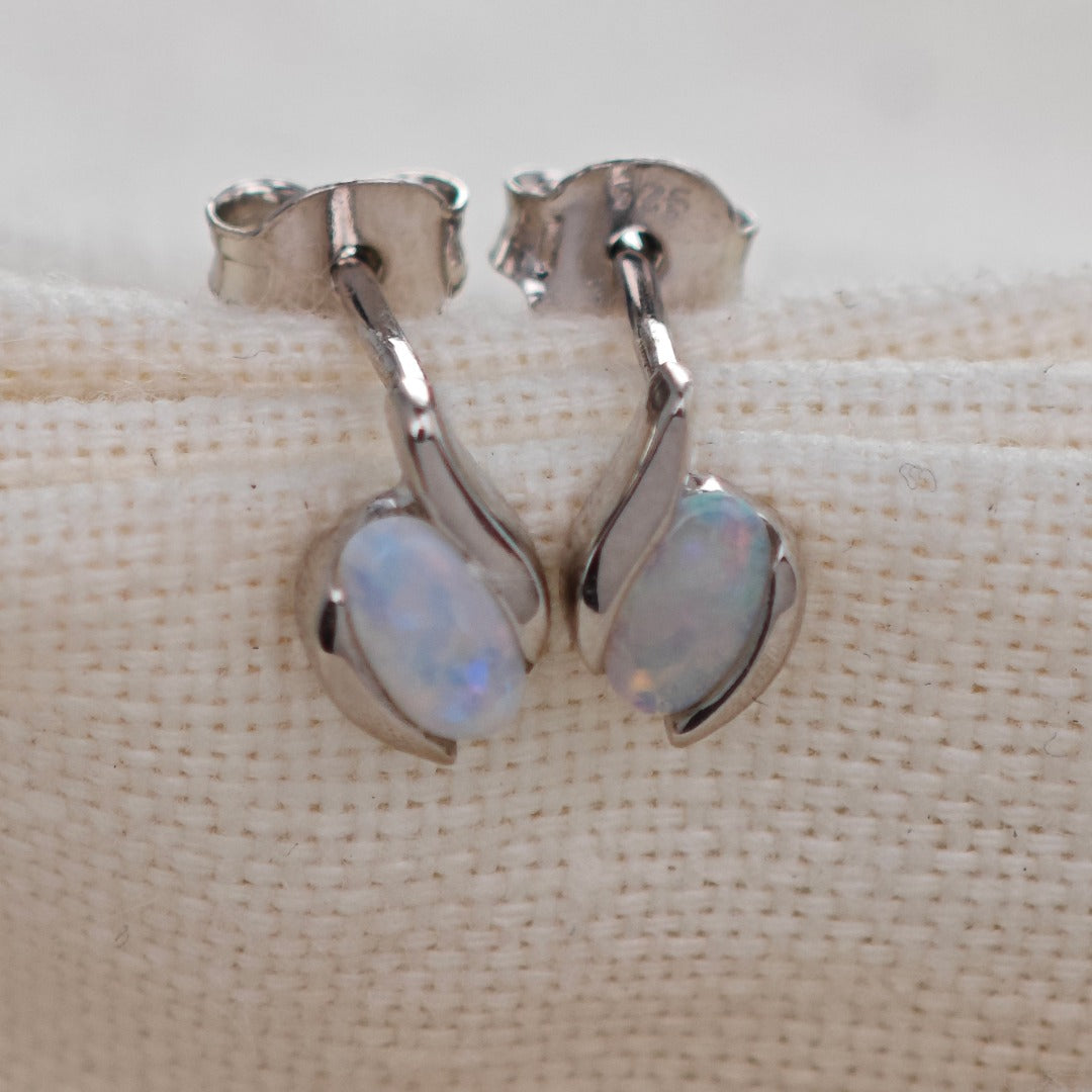 Opal Oval Stud Earrings in Sterling Silver