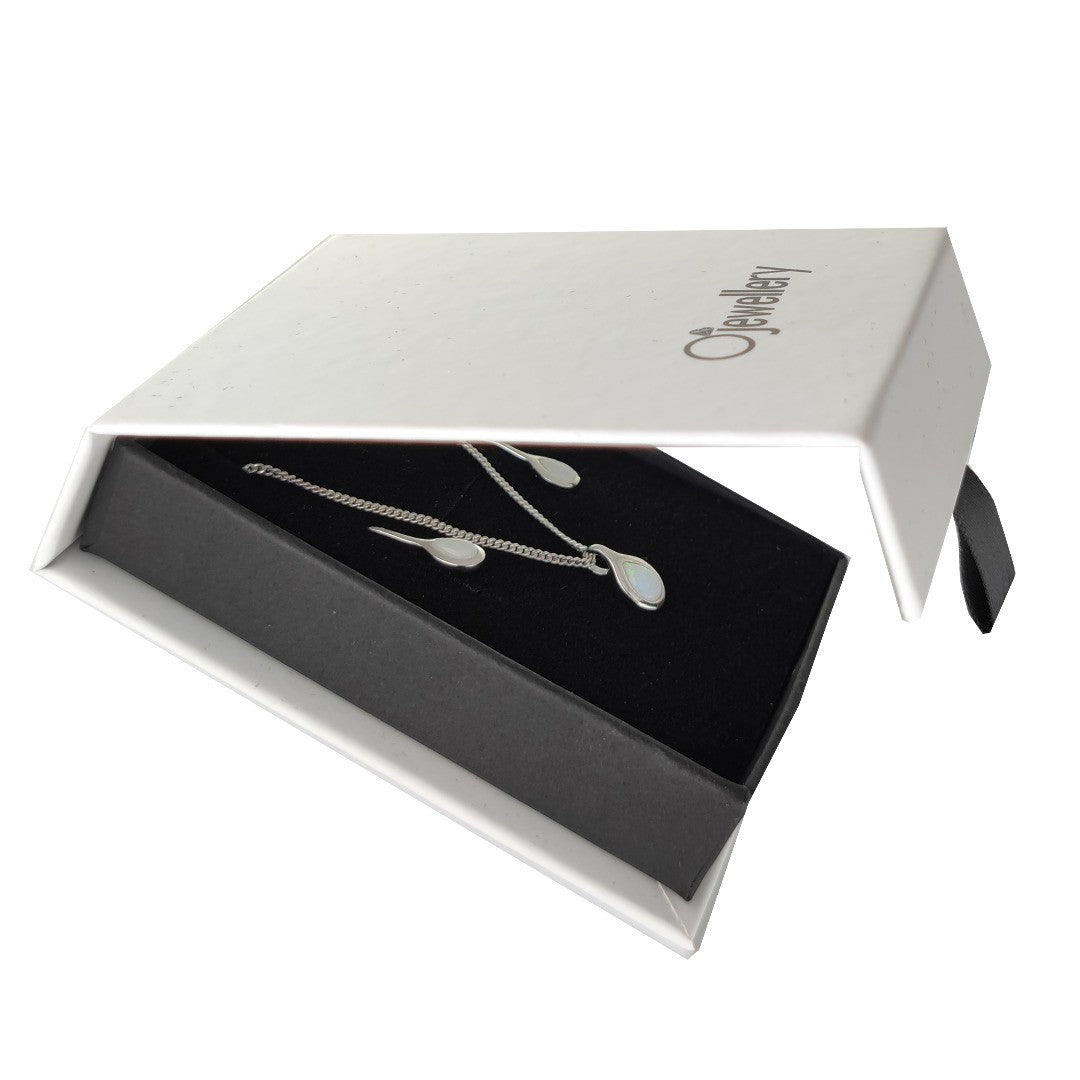 Opal Pear Jewellery Set in Sterling Silver