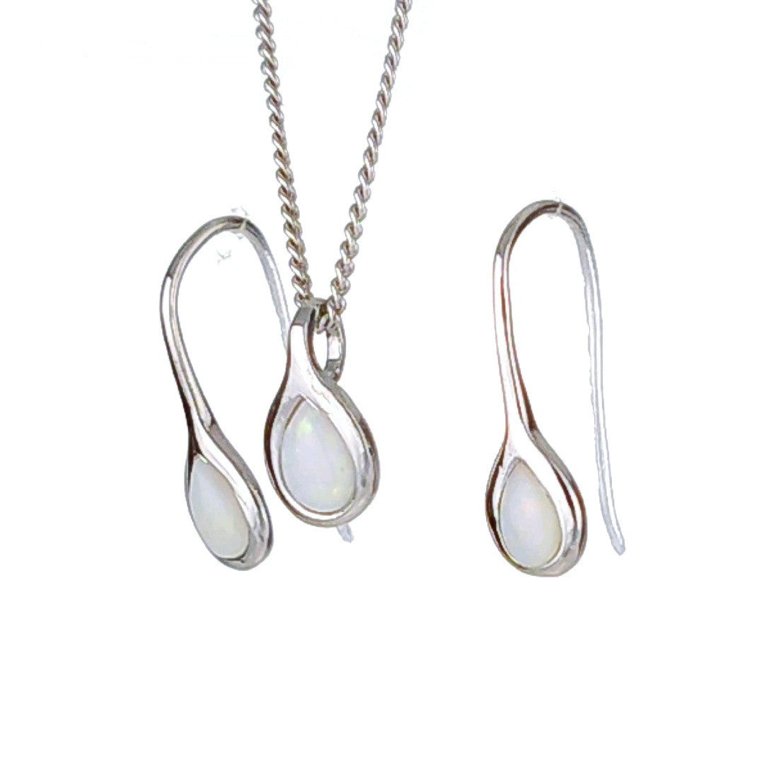 Opal Pear Jewellery Set in Sterling Silver