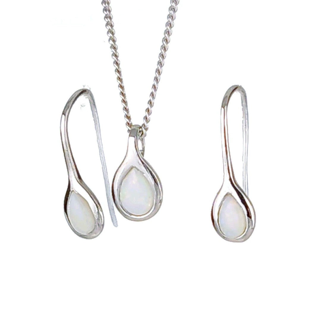 Opal Pear Jewellery Set in Sterling Silver