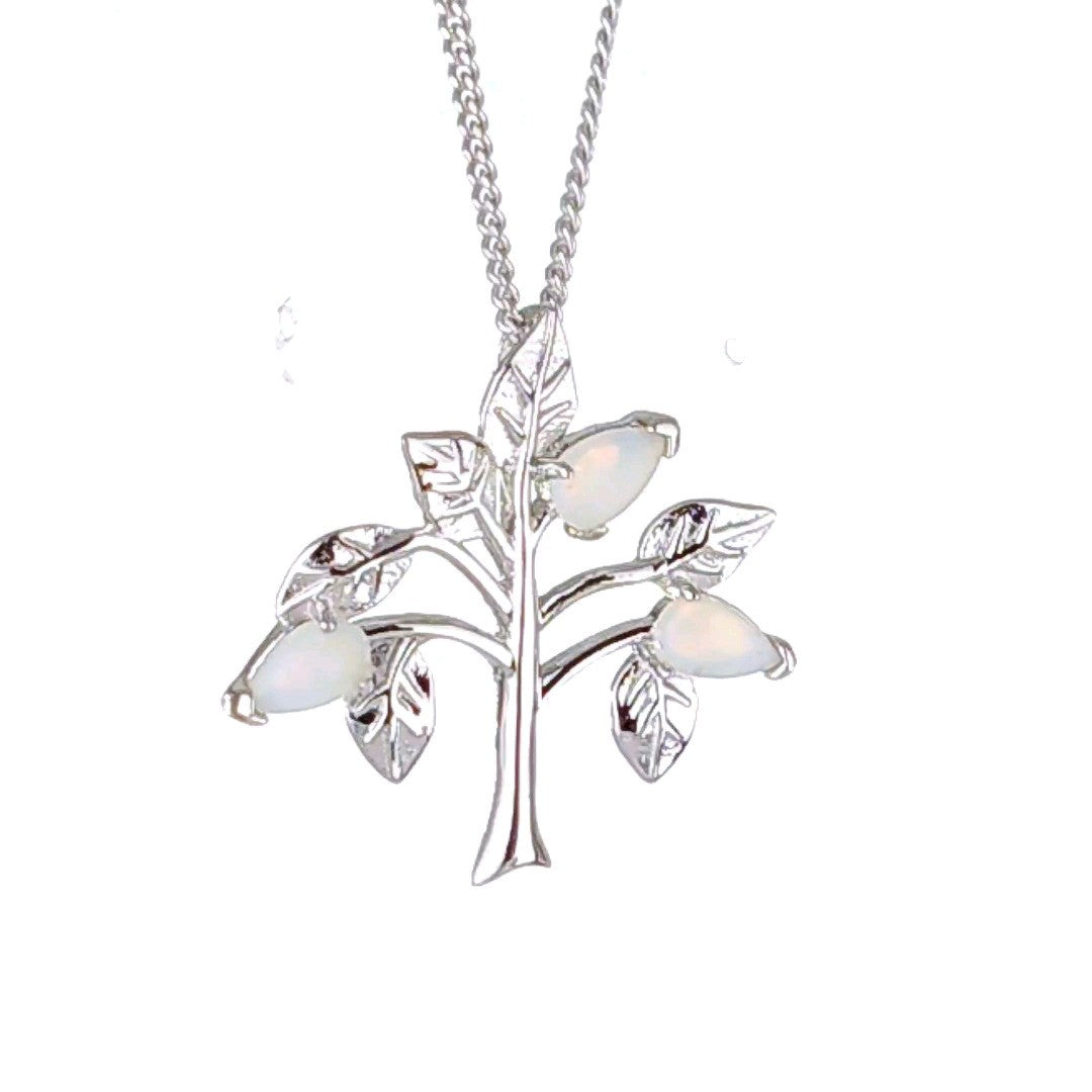 opal necklace sterling silver tree of life pendant october birthstone designed in the UK