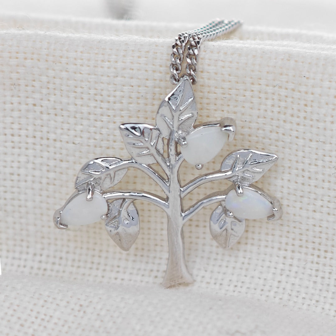 Opal Tree of Life Necklace in Sterling Silver