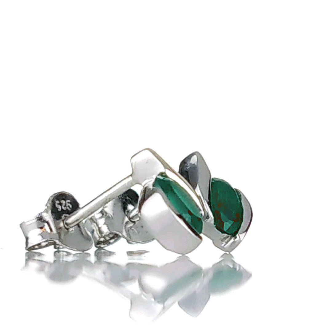 Green Onyx Oval Stud Earrings in Sterling Silver