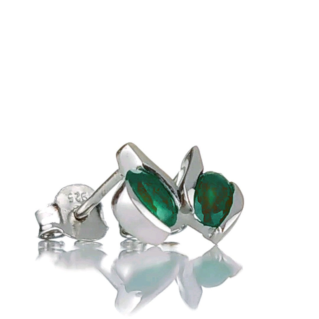 Green Onyx Oval Stud Earrings in Sterling Silver