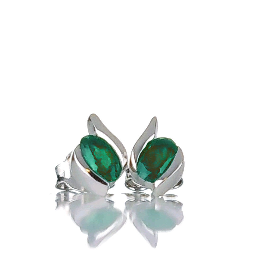 sterling silver earrings stud onyx green oval contemporary designed in the UK