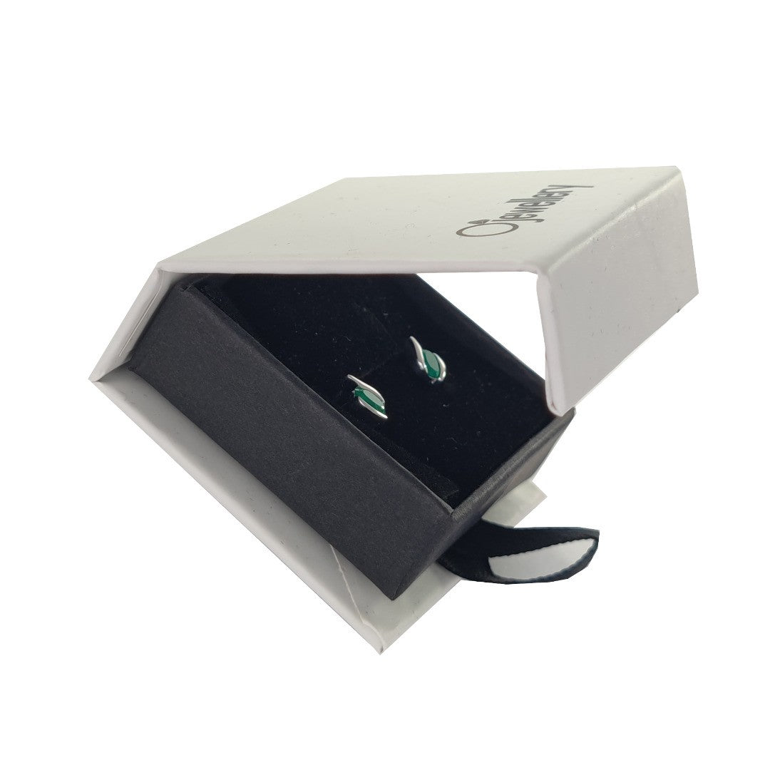 Green Onyx Oval Stud Earrings in Sterling Silver