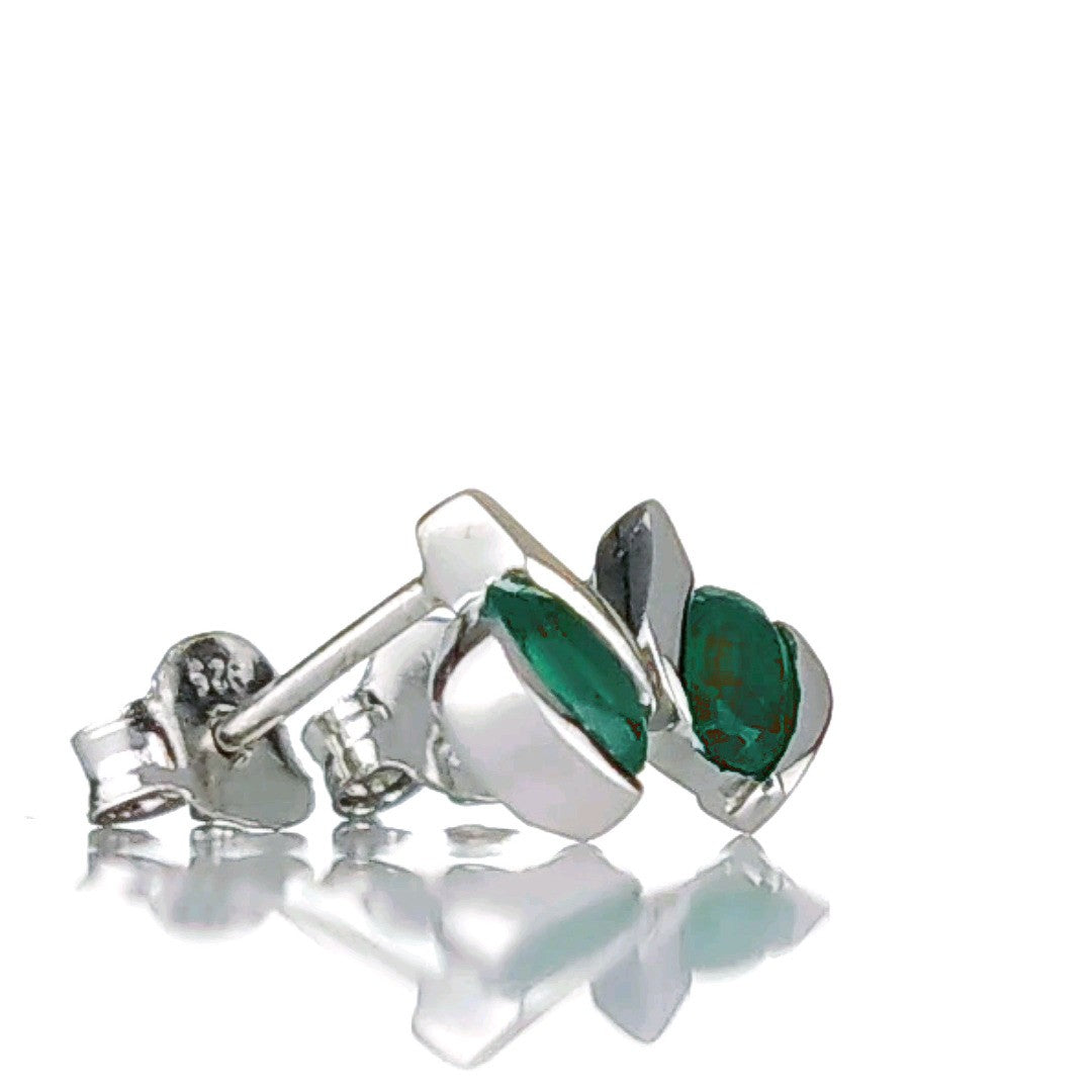 Green Onyx Oval Stud Earrings in Sterling Silver
