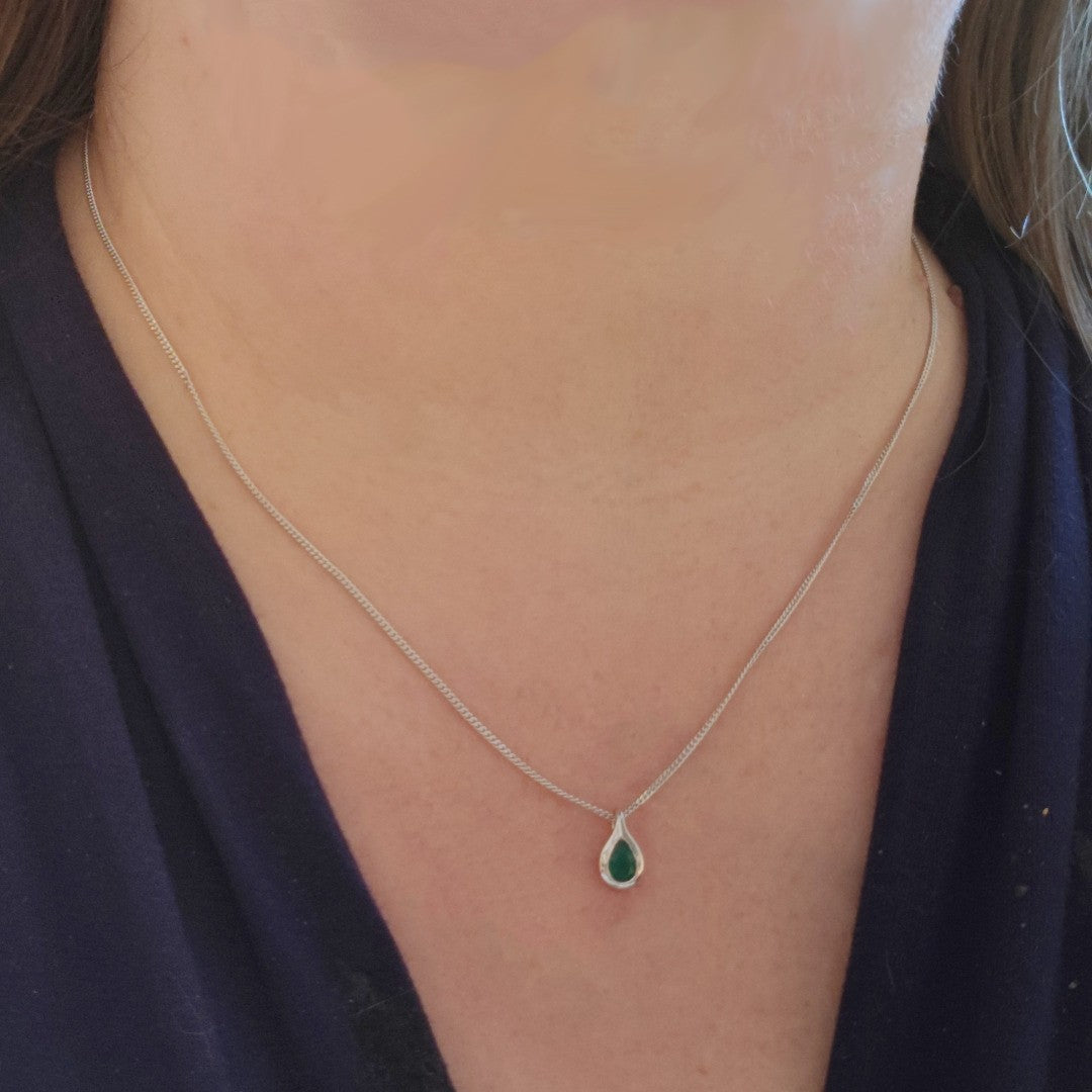 Green Onyx Pear Necklace in Sterling Silver