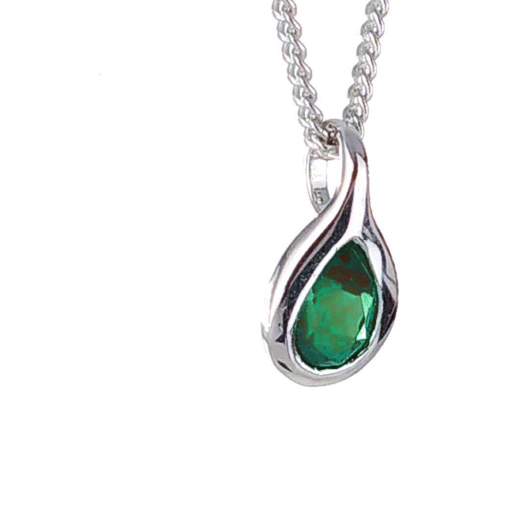 Green Onyx Pear Necklace in Sterling Silver