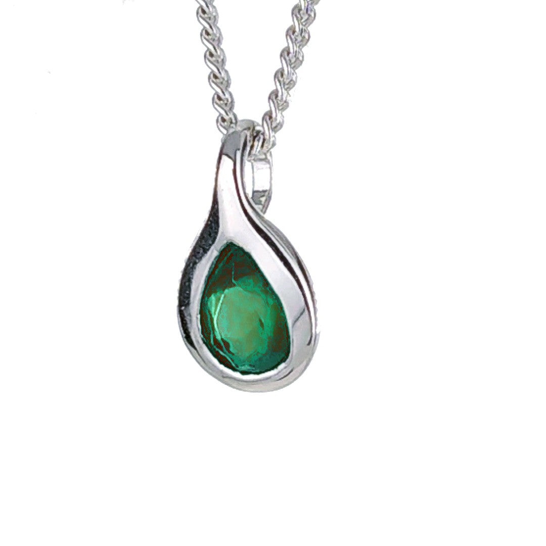 Green Onyx Pear Necklace in Sterling Silver
