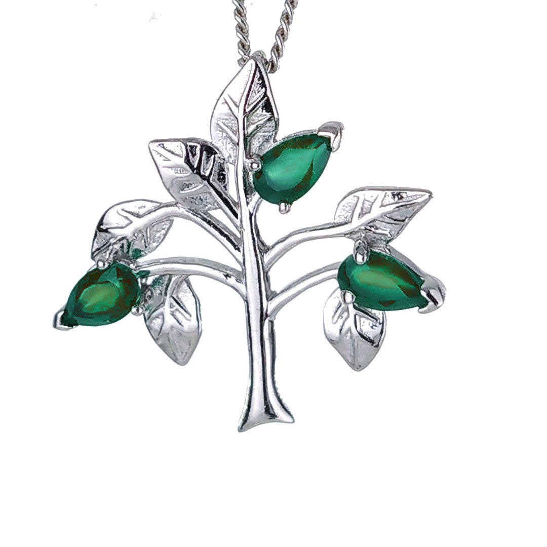 Green Onyx Tree of Life Necklace in Sterling Silver