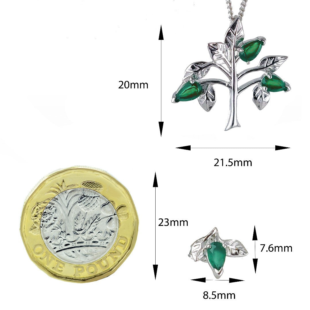 Green Onyx Tree of Life Necklace in Sterling Silver