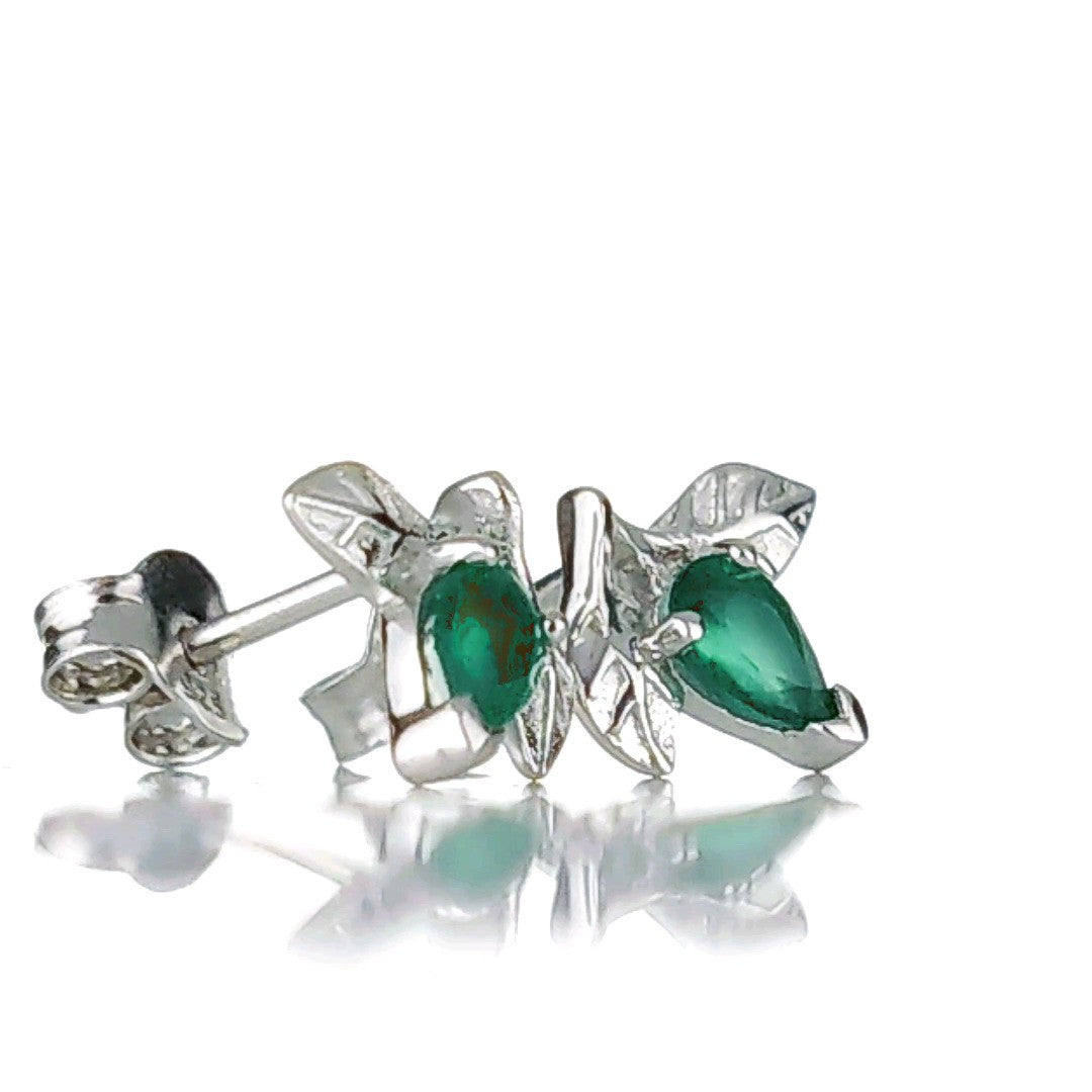 Onyx Green Earrings Sterling Silver Leaf Studs May Birthstone