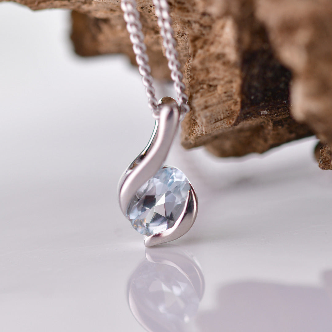 Aquamarine Sterling Silver Necklace Oval March Birthstone Personalised Gift