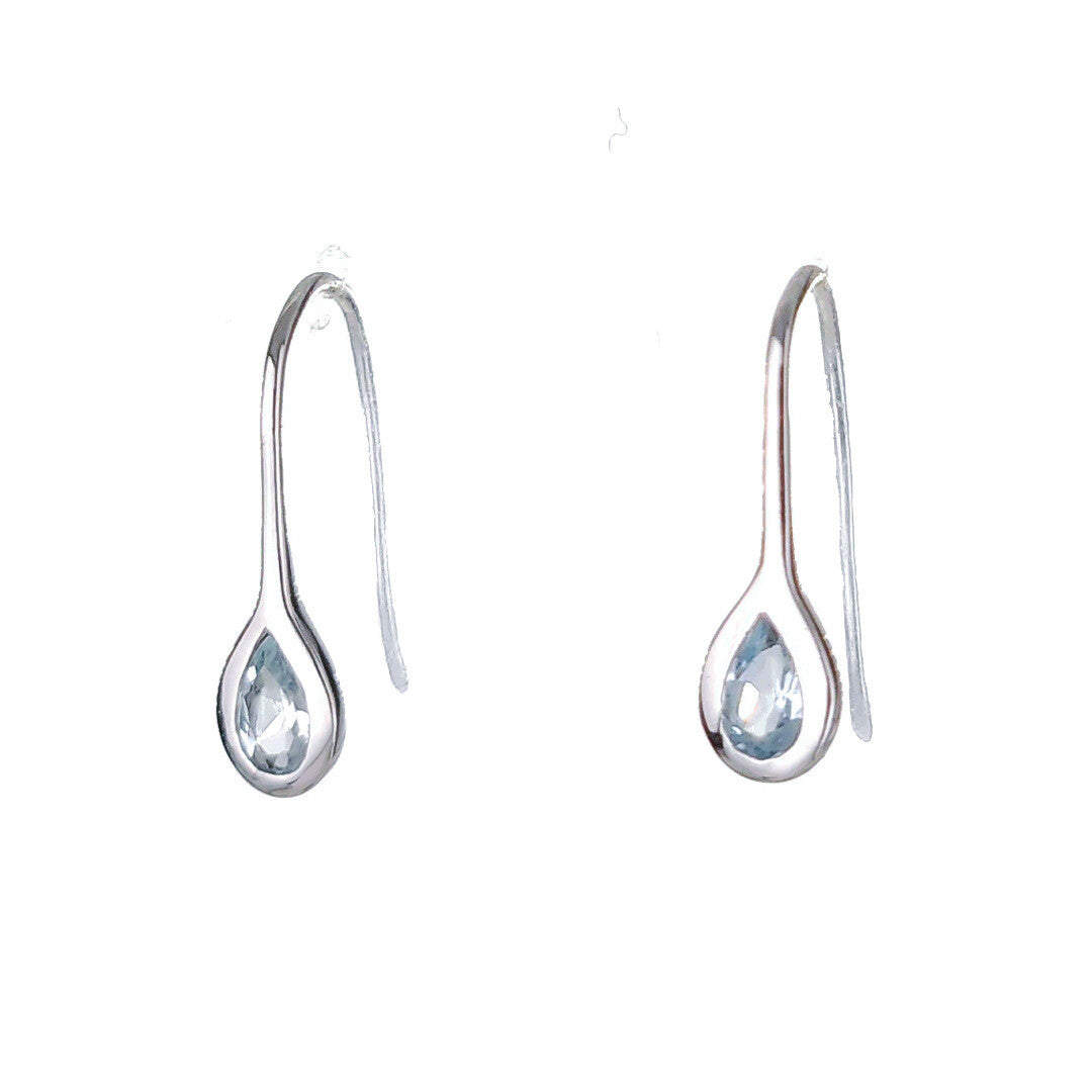 Silver Earrings Dangle Aquamarine Pear