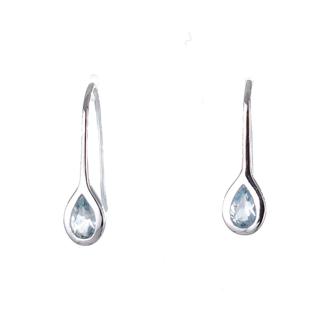 Silver Earrings Dangle Aquamarine Pear