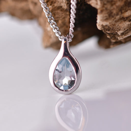 Aquamarine Necklace Pear Pendant Sterling Silver March Birthstone