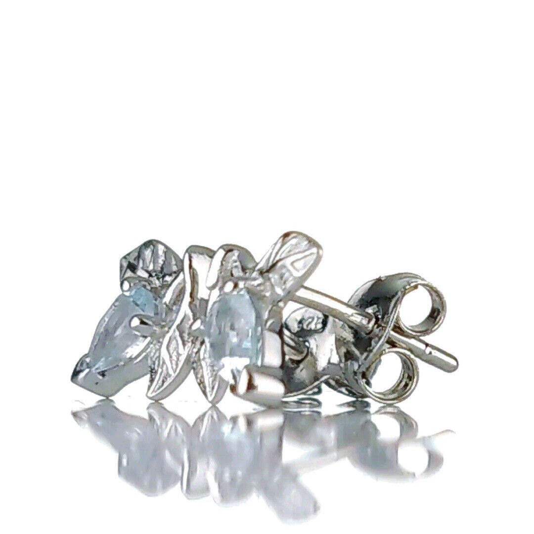 Aquamarine Earrings Leaf Studs Sterling Silver March Birthday Boxed Gift