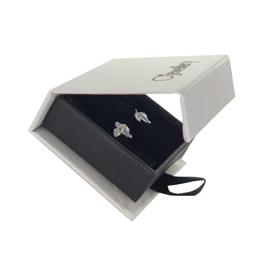Aquamarine Earrings Leaf Studs Sterling Silver March Birthday Boxed Gift