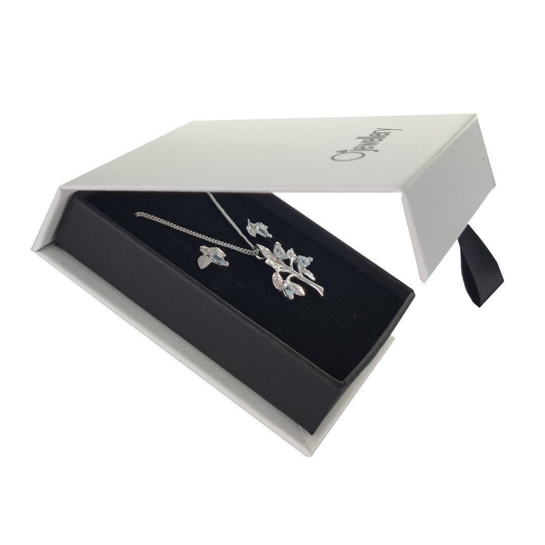 Aquamarine Necklace Earring Set Tree of Life Sterling Silver March Birthday Gift