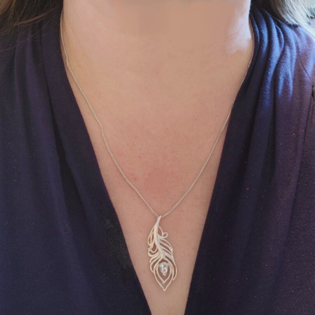 Aquamarine Peacock Feather Jewellery Set in Sterling Silver