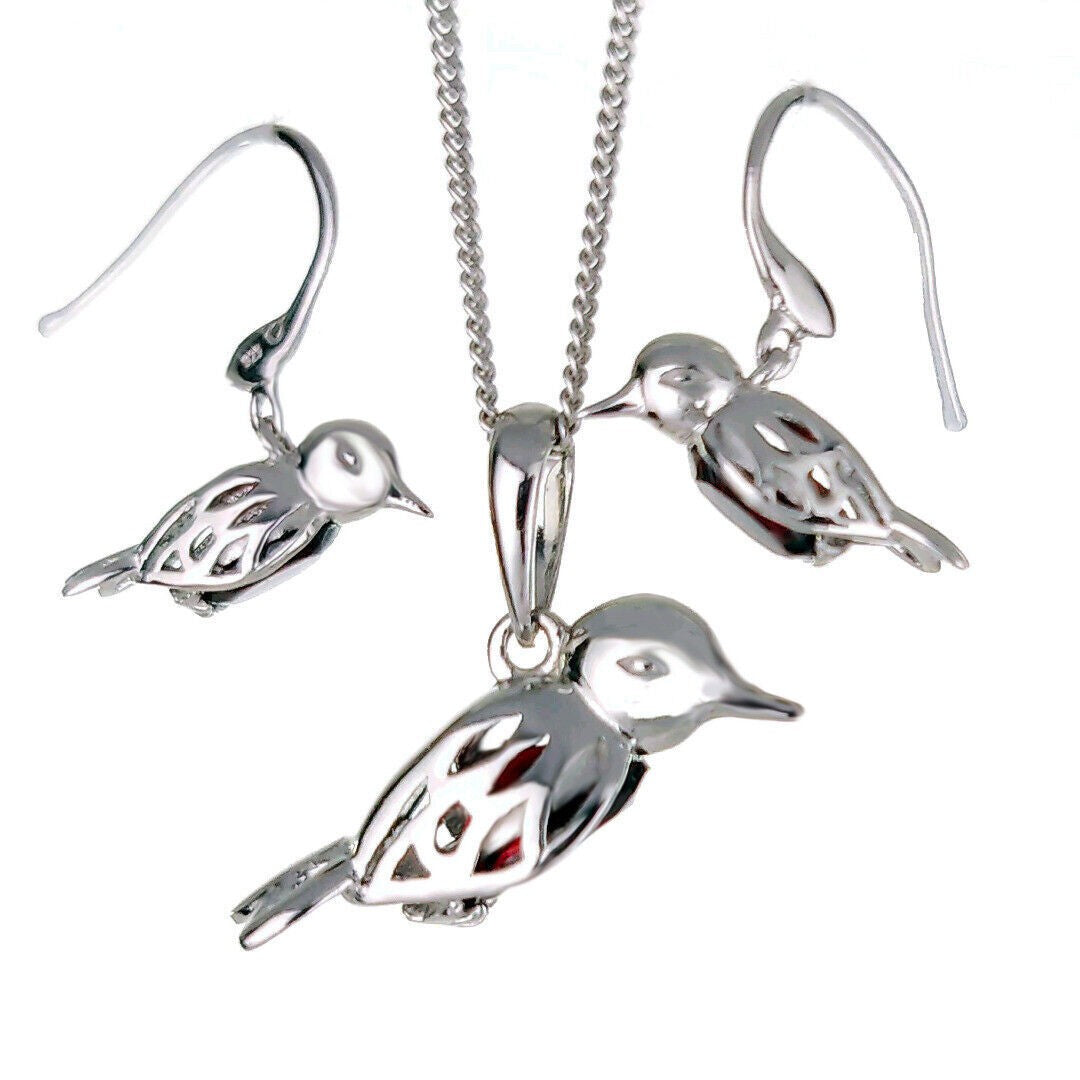 Garnet Robin Red Breast Jewellery Set in Sterling Silver